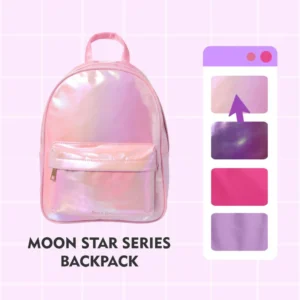 Miniso Moon Stars Holographic Backpack Stylish School Bag for Kids Teens Pink