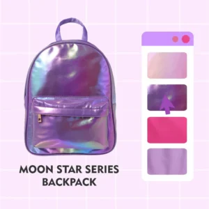Miniso Moon Stars Holographic Backpack Stylish School Bag for Kids Teens Purple