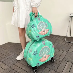 Sea Shell Shaped Kids Trolley Luggage Set with Vanity Case – Girls 2-in-1 Travel Bag with Wheels