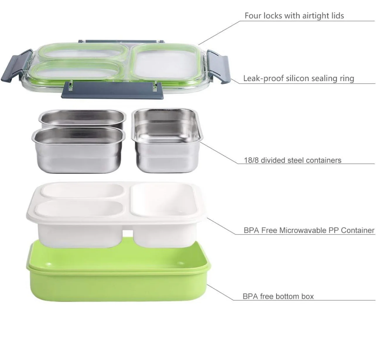 3 Grid Spill Proof Lunchbox for Adults-Teenegers-3