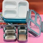 3 Grid Spill Proof Lunchbox for Adults-Teenegers-Blue