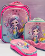 Kids School Comb Backpack 16 inches with Pencil Case and Lunch Box Cute Lightweight Toddler Preschool Elementary Bag Mermaid