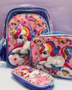 Kids School Comb Backpack 16 inches with Pencil Case and Lunch Box Cute Lightweight Toddler Preschool Elementary Bag Unicorn Purple