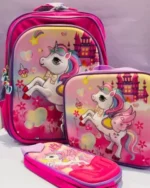 Kids School Comb Backpack 16 inches with Pencil Case and Lunch Box Cute Lightweight Toddler Preschool Elementary Bag Unicorn pink