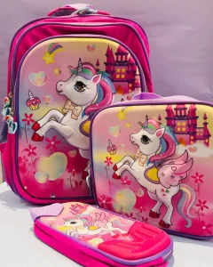 Kids School Comb Backpack 16 inches with Pencil Case and Lunch Box Cute Lightweight Toddler Preschool Elementary Bag Unicorn pink
