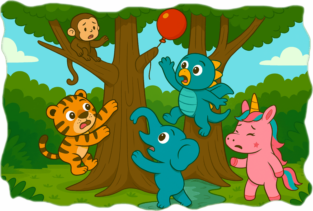 An Animal Story for Kids About Friendship Teamwork in jungle Stuck Baloon