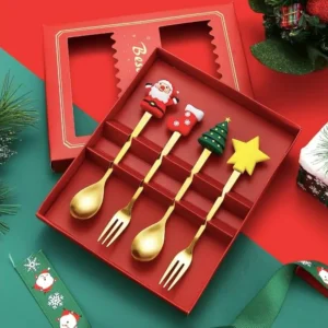 Stainless Steel Christmas Cutlery Set red bg