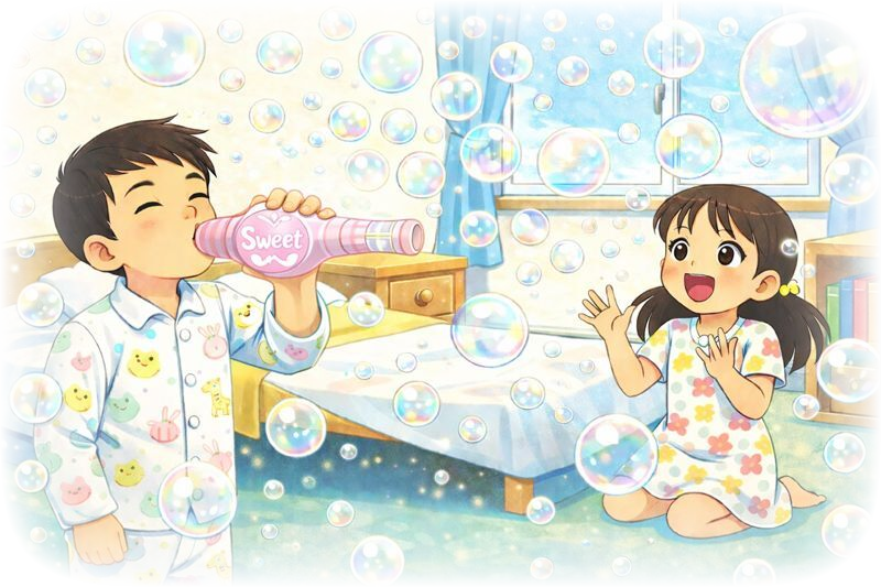 The Morning Mystery of Flying Bubbles for Kids blowing bubble