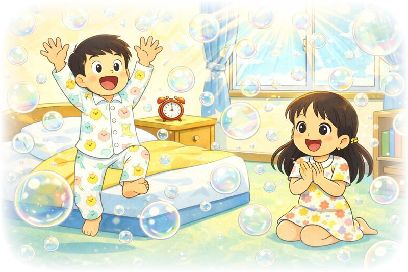 The Morning Mystery of Flying Bubbles for Kids with bubble