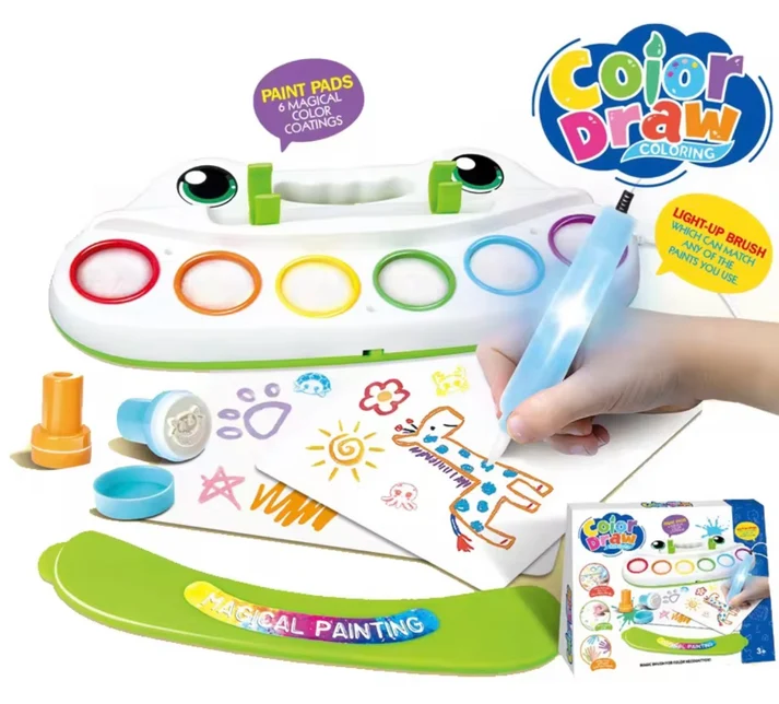 Color Draw Magical Painting Kit for Kids with Magic Light Brush and color-reveal painting sheets