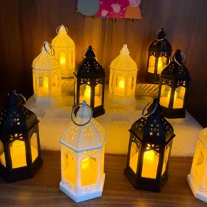 Temple shape LED lamps glowing for Diwali and festive home decoration